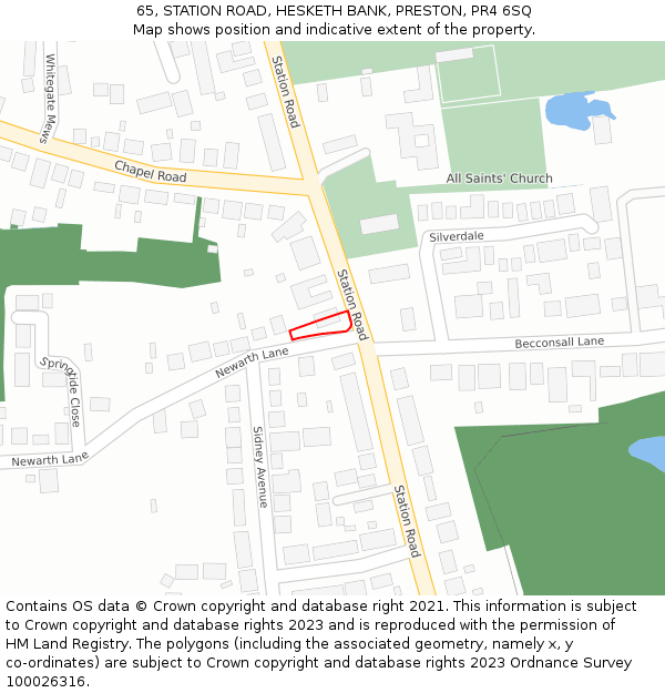 65, STATION ROAD, HESKETH BANK, PRESTON, PR4 6SQ: Location map and indicative extent of plot