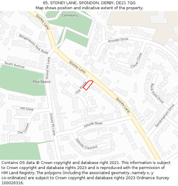 65, STONEY LANE, SPONDON, DERBY, DE21 7QG: Location map and indicative extent of plot