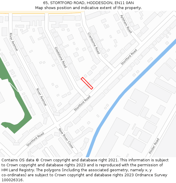 65, STORTFORD ROAD, HODDESDON, EN11 0AN: Location map and indicative extent of plot