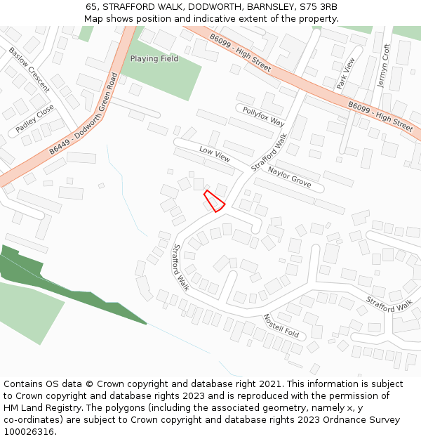 65, STRAFFORD WALK, DODWORTH, BARNSLEY, S75 3RB: Location map and indicative extent of plot