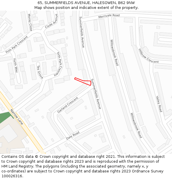 65, SUMMERFIELDS AVENUE, HALESOWEN, B62 9NW: Location map and indicative extent of plot