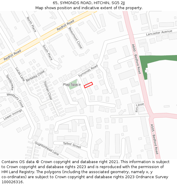 65, SYMONDS ROAD, HITCHIN, SG5 2JJ: Location map and indicative extent of plot