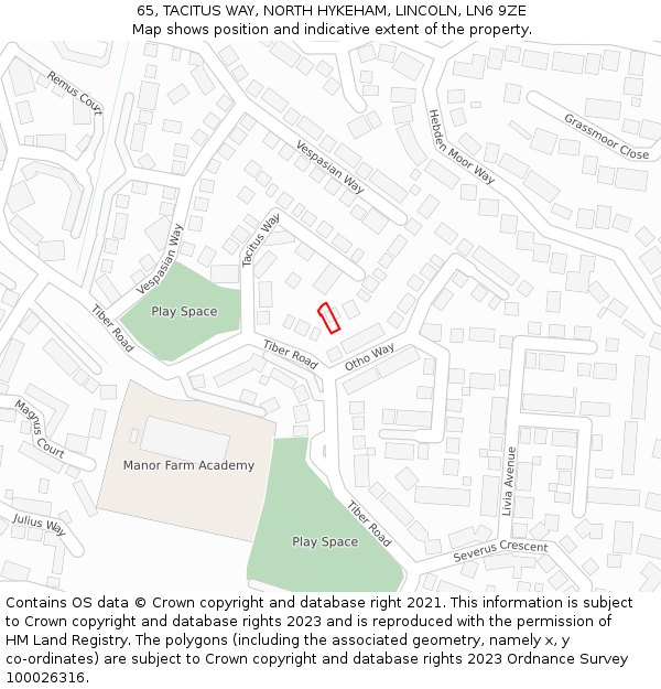 65, TACITUS WAY, NORTH HYKEHAM, LINCOLN, LN6 9ZE: Location map and indicative extent of plot