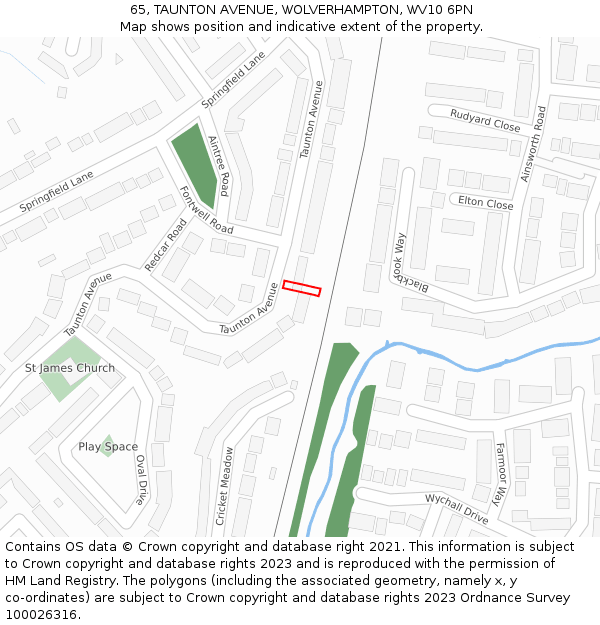 65, TAUNTON AVENUE, WOLVERHAMPTON, WV10 6PN: Location map and indicative extent of plot