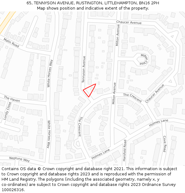 65, TENNYSON AVENUE, RUSTINGTON, LITTLEHAMPTON, BN16 2PH: Location map and indicative extent of plot