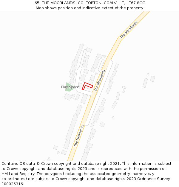 65, THE MOORLANDS, COLEORTON, COALVILLE, LE67 8GG: Location map and indicative extent of plot