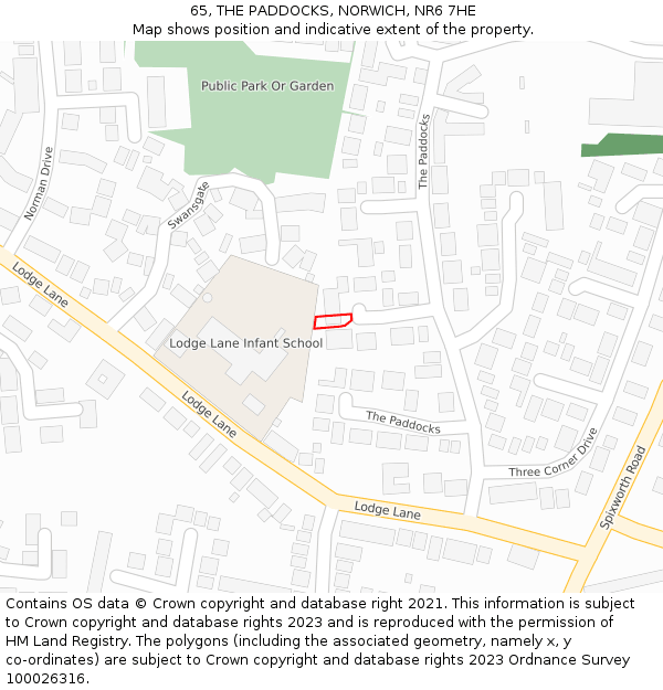 65, THE PADDOCKS, NORWICH, NR6 7HE: Location map and indicative extent of plot