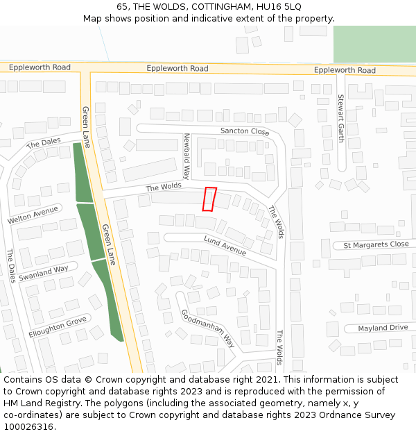 65, THE WOLDS, COTTINGHAM, HU16 5LQ: Location map and indicative extent of plot