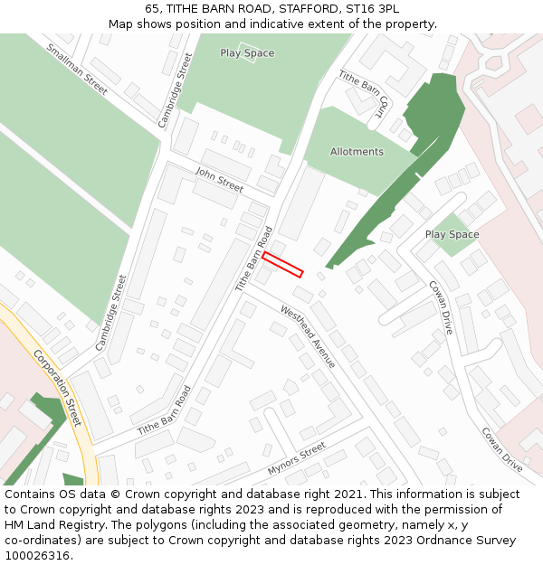 65, TITHE BARN ROAD, STAFFORD, ST16 3PL: Location map and indicative extent of plot