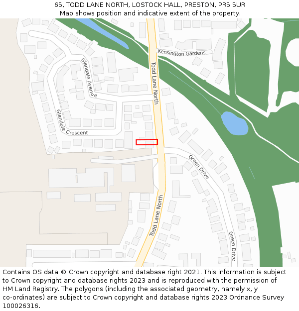 65, TODD LANE NORTH, LOSTOCK HALL, PRESTON, PR5 5UR: Location map and indicative extent of plot