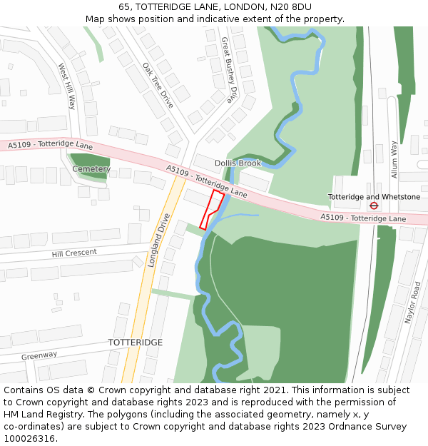 65, TOTTERIDGE LANE, LONDON, N20 8DU: Location map and indicative extent of plot