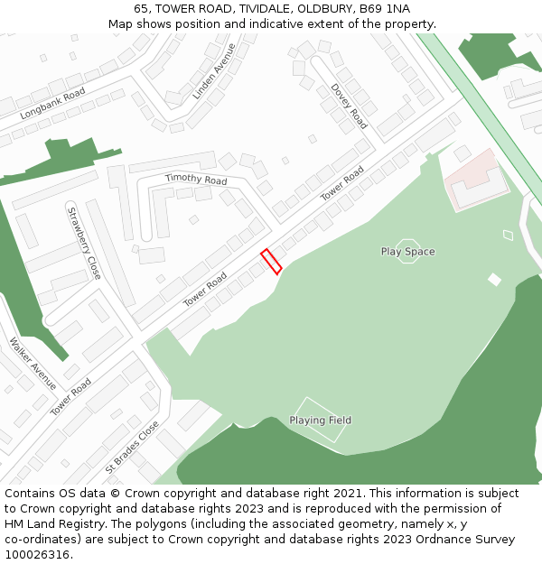 65, TOWER ROAD, TIVIDALE, OLDBURY, B69 1NA: Location map and indicative extent of plot