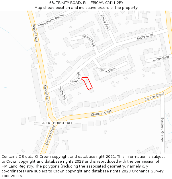 65, TRINITY ROAD, BILLERICAY, CM11 2RY: Location map and indicative extent of plot