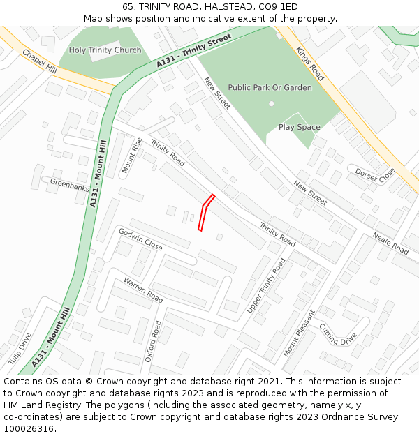 65, TRINITY ROAD, HALSTEAD, CO9 1ED: Location map and indicative extent of plot