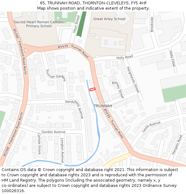 65, TRUNNAH ROAD, THORNTON-CLEVELEYS, FY5 4HF: Location map and indicative extent of plot