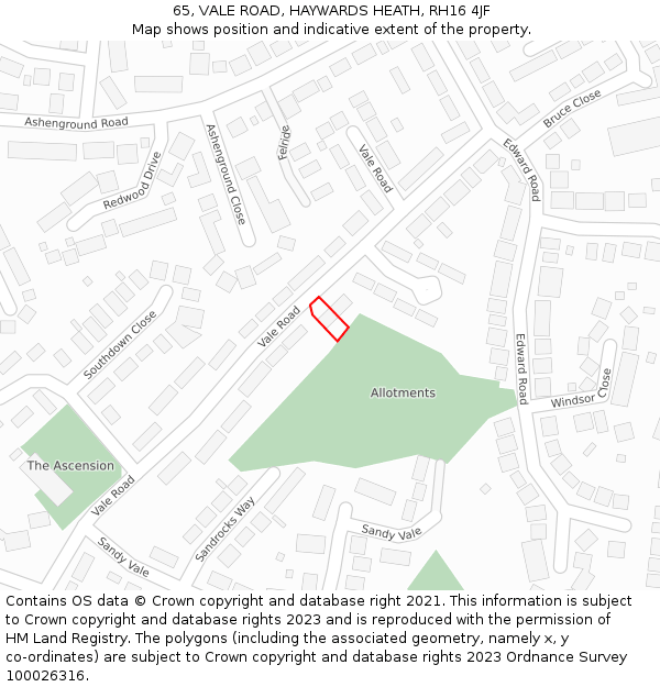 65, VALE ROAD, HAYWARDS HEATH, RH16 4JF: Location map and indicative extent of plot