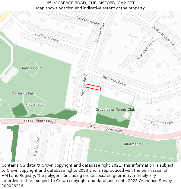 65, VICARAGE ROAD, CHELMSFORD, CM2 9BT: Location map and indicative extent of plot