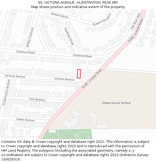 65, VICTORIA AVENUE, HUNSTANTON, PE36 6BY: Location map and indicative extent of plot