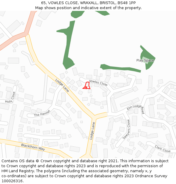65, VOWLES CLOSE, WRAXALL, BRISTOL, BS48 1PP: Location map and indicative extent of plot