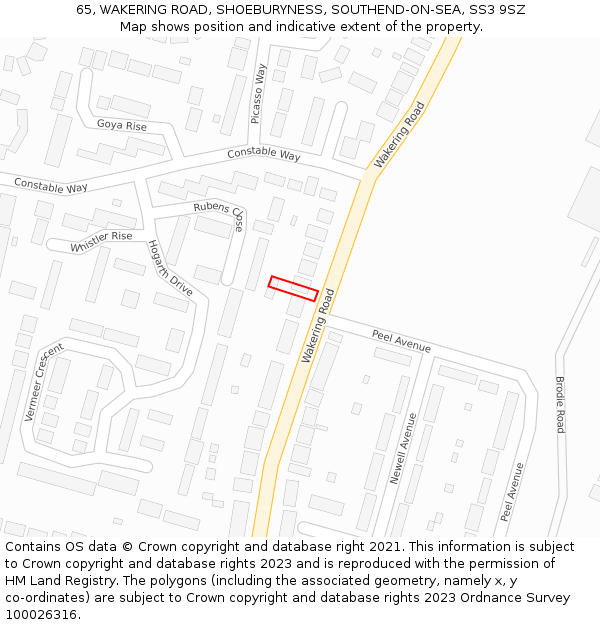 65, WAKERING ROAD, SHOEBURYNESS, SOUTHEND-ON-SEA, SS3 9SZ: Location map and indicative extent of plot