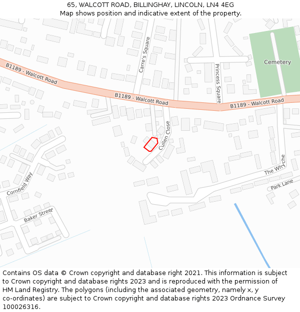 65, WALCOTT ROAD, BILLINGHAY, LINCOLN, LN4 4EG: Location map and indicative extent of plot