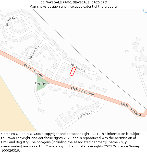 65, WASDALE PARK, SEASCALE, CA20 1PD: Location map and indicative extent of plot