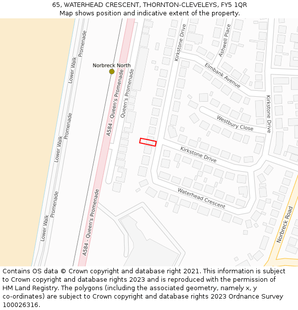 65, WATERHEAD CRESCENT, THORNTON-CLEVELEYS, FY5 1QR: Location map and indicative extent of plot