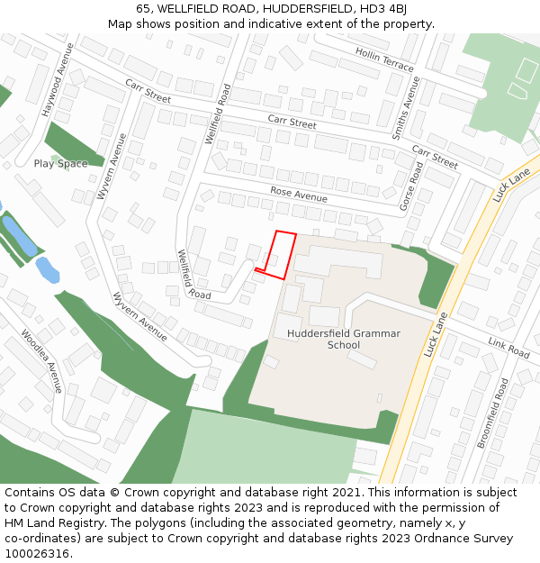 65, WELLFIELD ROAD, HUDDERSFIELD, HD3 4BJ: Location map and indicative extent of plot