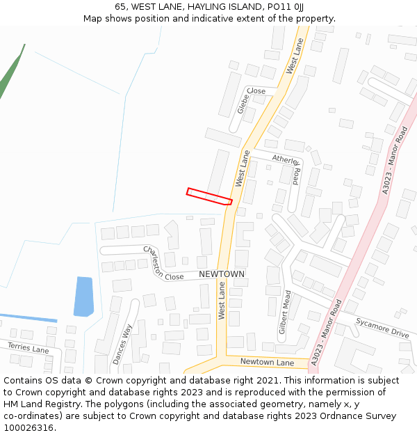 65, WEST LANE, HAYLING ISLAND, PO11 0JJ: Location map and indicative extent of plot