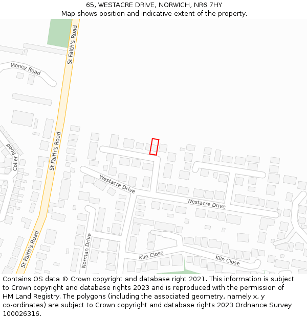 65, WESTACRE DRIVE, NORWICH, NR6 7HY: Location map and indicative extent of plot