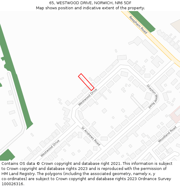 65, WESTWOOD DRIVE, NORWICH, NR6 5DF: Location map and indicative extent of plot