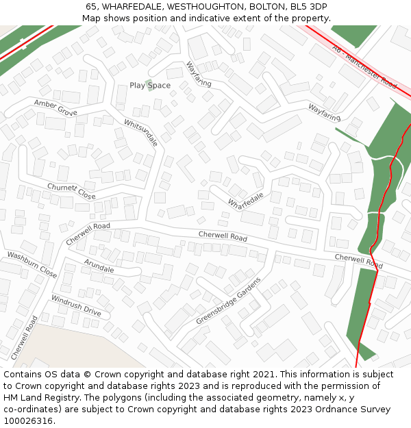 65, WHARFEDALE, WESTHOUGHTON, BOLTON, BL5 3DP: Location map and indicative extent of plot