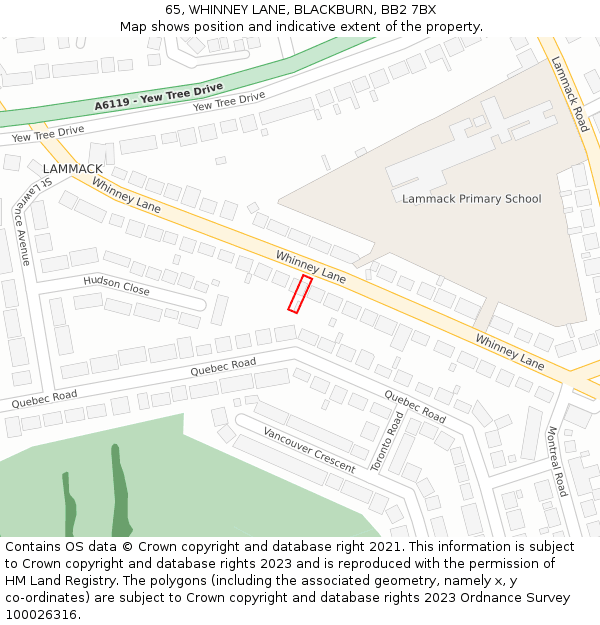 65, WHINNEY LANE, BLACKBURN, BB2 7BX: Location map and indicative extent of plot