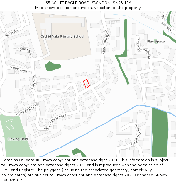 65, WHITE EAGLE ROAD, SWINDON, SN25 1PY: Location map and indicative extent of plot