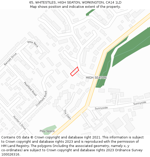 65, WHITESTILES, HIGH SEATON, WORKINGTON, CA14 1LD: Location map and indicative extent of plot