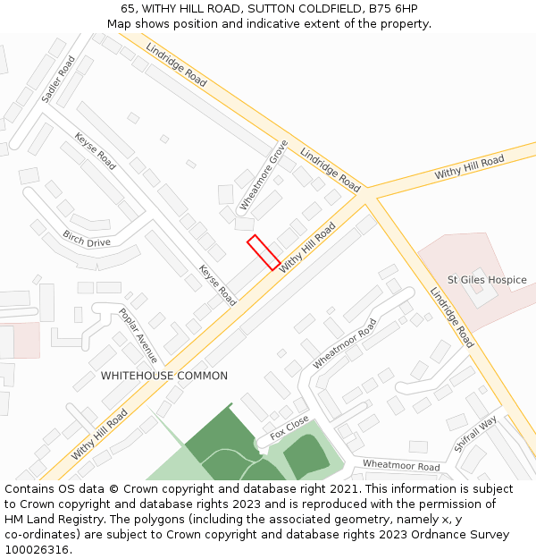 65, WITHY HILL ROAD, SUTTON COLDFIELD, B75 6HP: Location map and indicative extent of plot