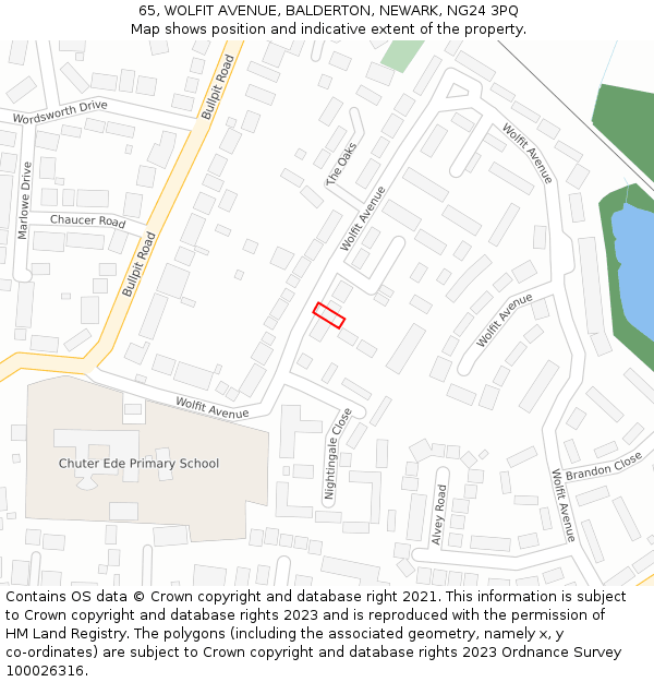 65, WOLFIT AVENUE, BALDERTON, NEWARK, NG24 3PQ: Location map and indicative extent of plot