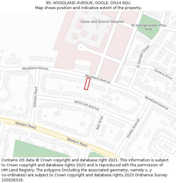65, WOODLAND AVENUE, GOOLE, DN14 6QU: Location map and indicative extent of plot