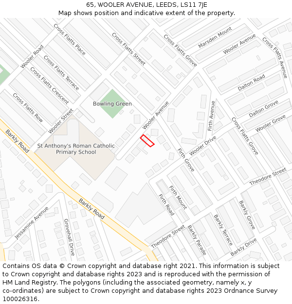 65, WOOLER AVENUE, LEEDS, LS11 7JE: Location map and indicative extent of plot