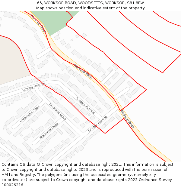65, WORKSOP ROAD, WOODSETTS, WORKSOP, S81 8RW: Location map and indicative extent of plot