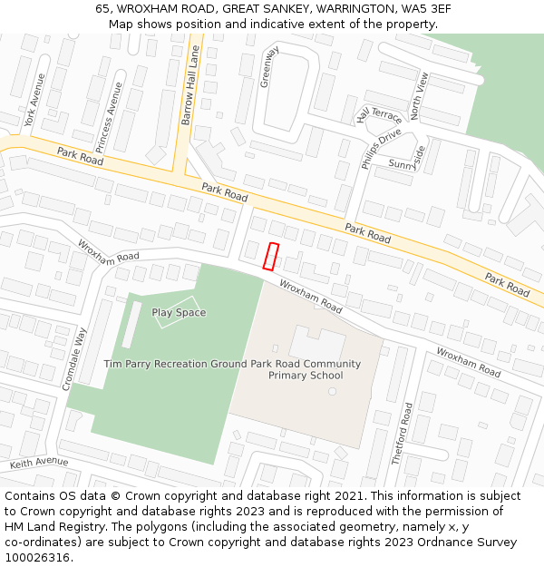 65, WROXHAM ROAD, GREAT SANKEY, WARRINGTON, WA5 3EF: Location map and indicative extent of plot