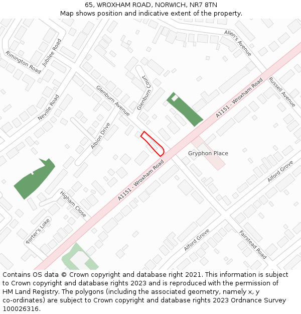 65, WROXHAM ROAD, NORWICH, NR7 8TN: Location map and indicative extent of plot