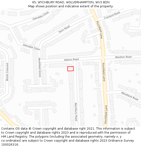 65, WYCHBURY ROAD, WOLVERHAMPTON, WV3 8DN: Location map and indicative extent of plot