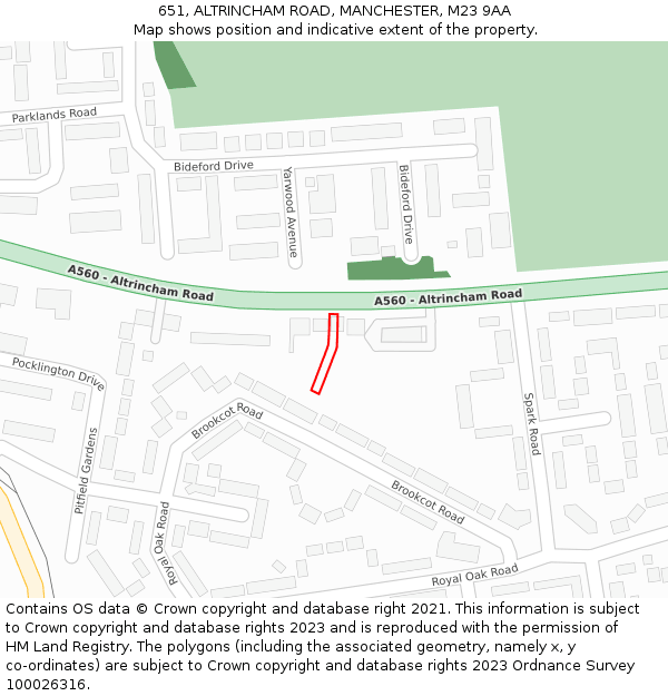 651, ALTRINCHAM ROAD, MANCHESTER, M23 9AA: Location map and indicative extent of plot