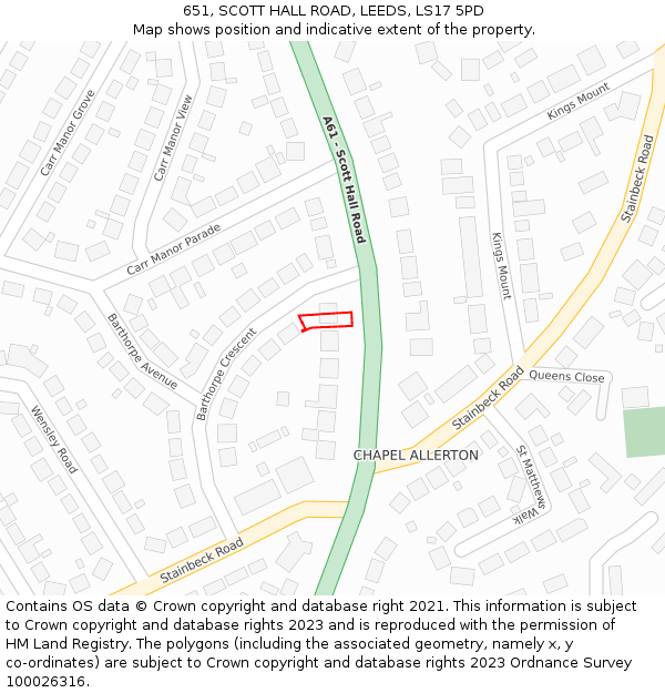 651, SCOTT HALL ROAD, LEEDS, LS17 5PD: Location map and indicative extent of plot