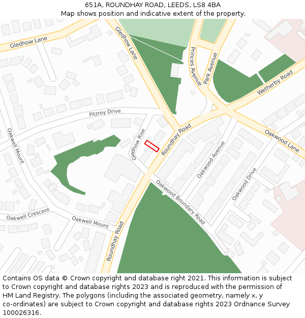 651A, ROUNDHAY ROAD, LEEDS, LS8 4BA: Location map and indicative extent of plot