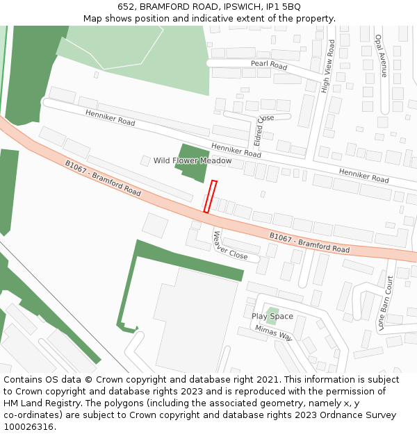 652, BRAMFORD ROAD, IPSWICH, IP1 5BQ: Location map and indicative extent of plot