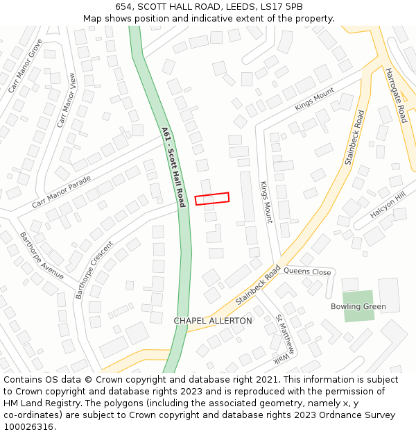 654, SCOTT HALL ROAD, LEEDS, LS17 5PB: Location map and indicative extent of plot