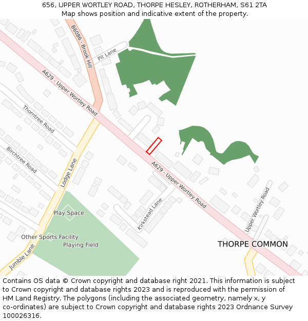 656, UPPER WORTLEY ROAD, THORPE HESLEY, ROTHERHAM, S61 2TA: Location map and indicative extent of plot