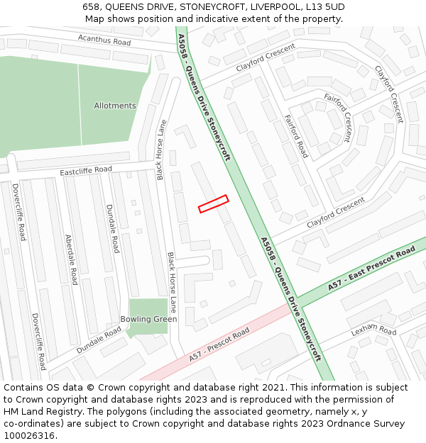 658, QUEENS DRIVE, STONEYCROFT, LIVERPOOL, L13 5UD: Location map and indicative extent of plot